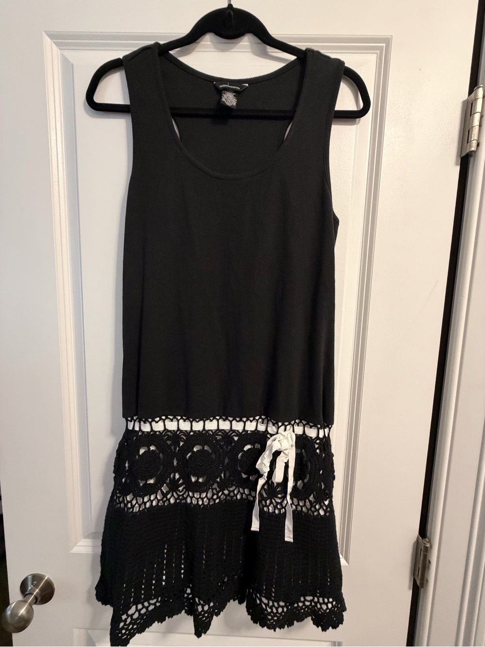 Vintage Moda International Y2K Crochet Knit Midi Dress Stretch Racerback